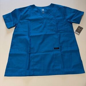 Dagacci Women's Scrub Top Size S Blue Short Sleeve V-Neck Pockets Medical Teal